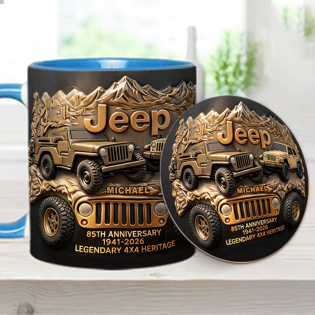 Jeep 85th Anniversary - Personalized Car Accent Mug & Coaster