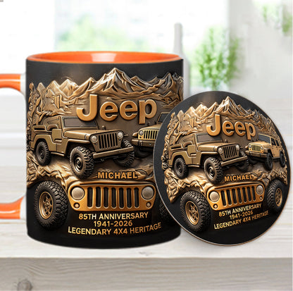 Jeep 85th Anniversary - Personalized Car Accent Mug & Coaster