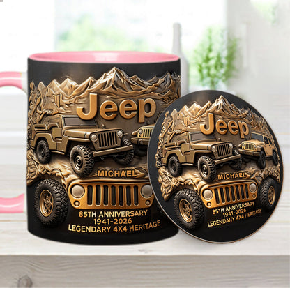 Jeep 85th Anniversary - Personalized Car Accent Mug & Coaster
