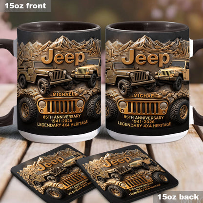 Jeep 85th Anniversary - Personalized Car Accent Mug & Coaster