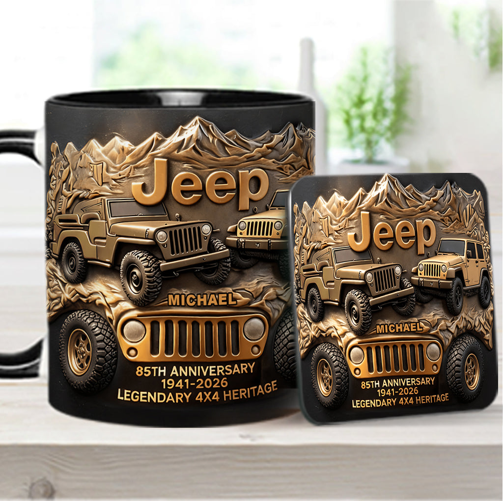 Jeep 85th Anniversary - Personalized Car Accent Mug & Coaster