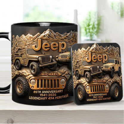 Jeep 85th Anniversary - Personalized Car Accent Mug & Coaster