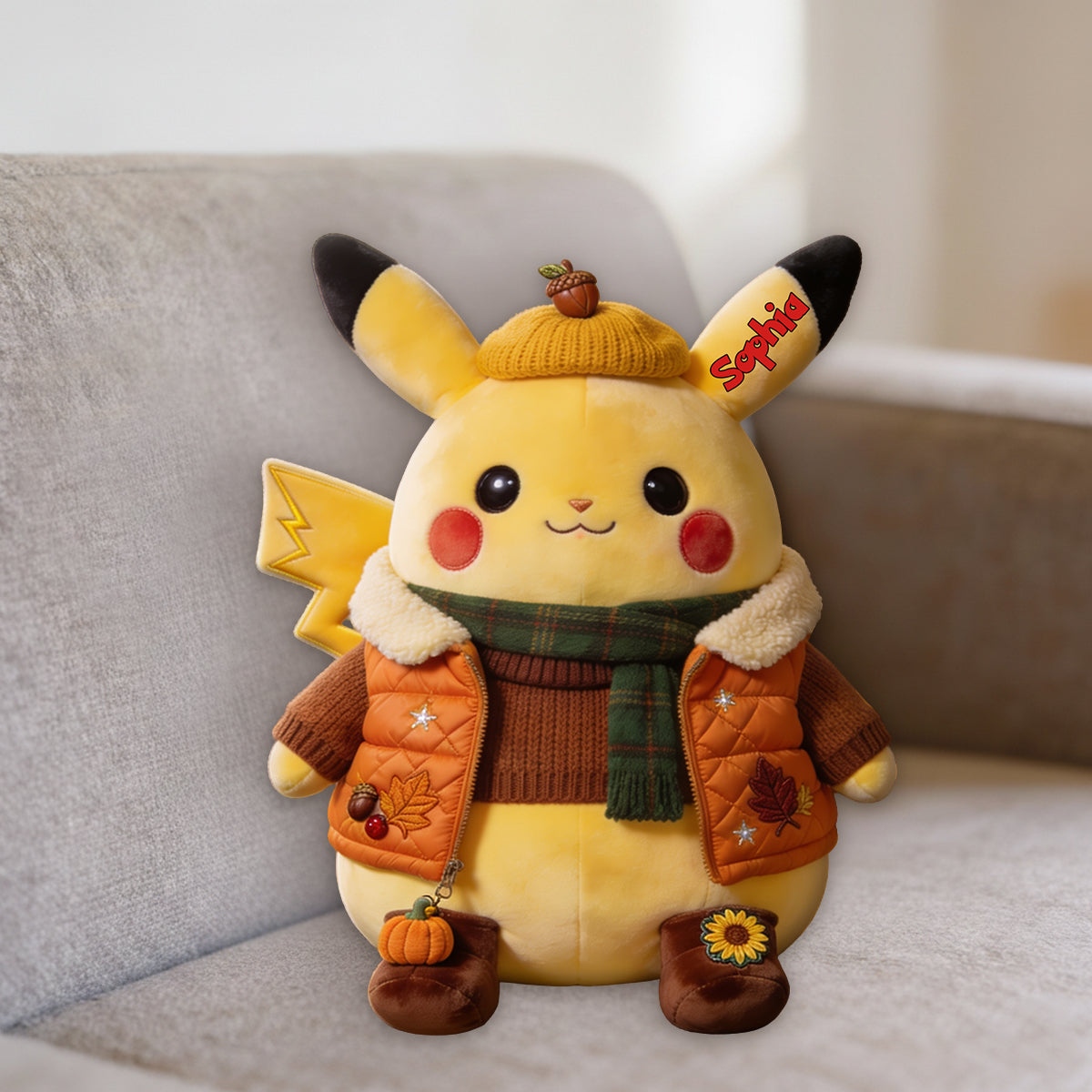 Cute Yellow Buddy - Personalized Monster Trainer Premium Faux Fur Pillow