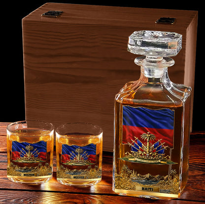 Haiti Coat Of Arms - Personalized Expats Whiskey Decanter Set