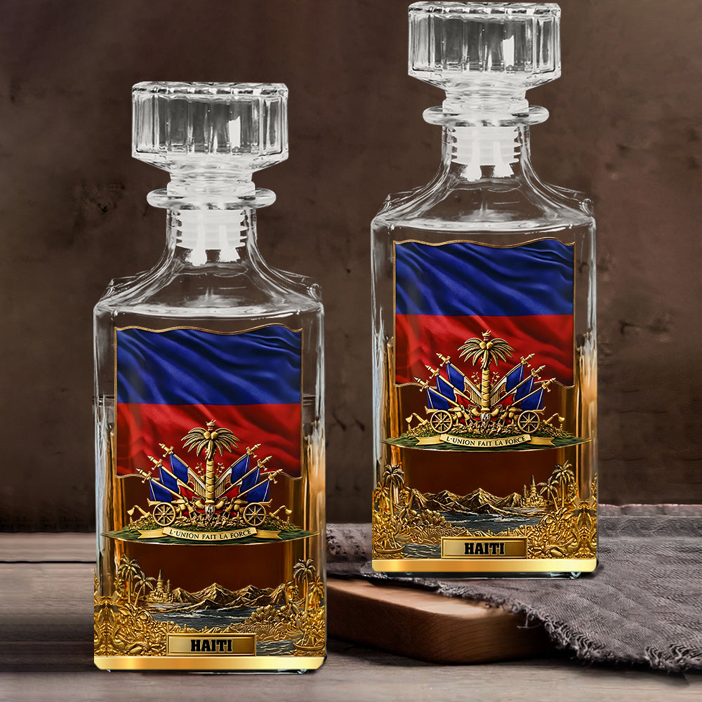 Haiti Coat Of Arms - Personalized Expats Whiskey Decanter Set