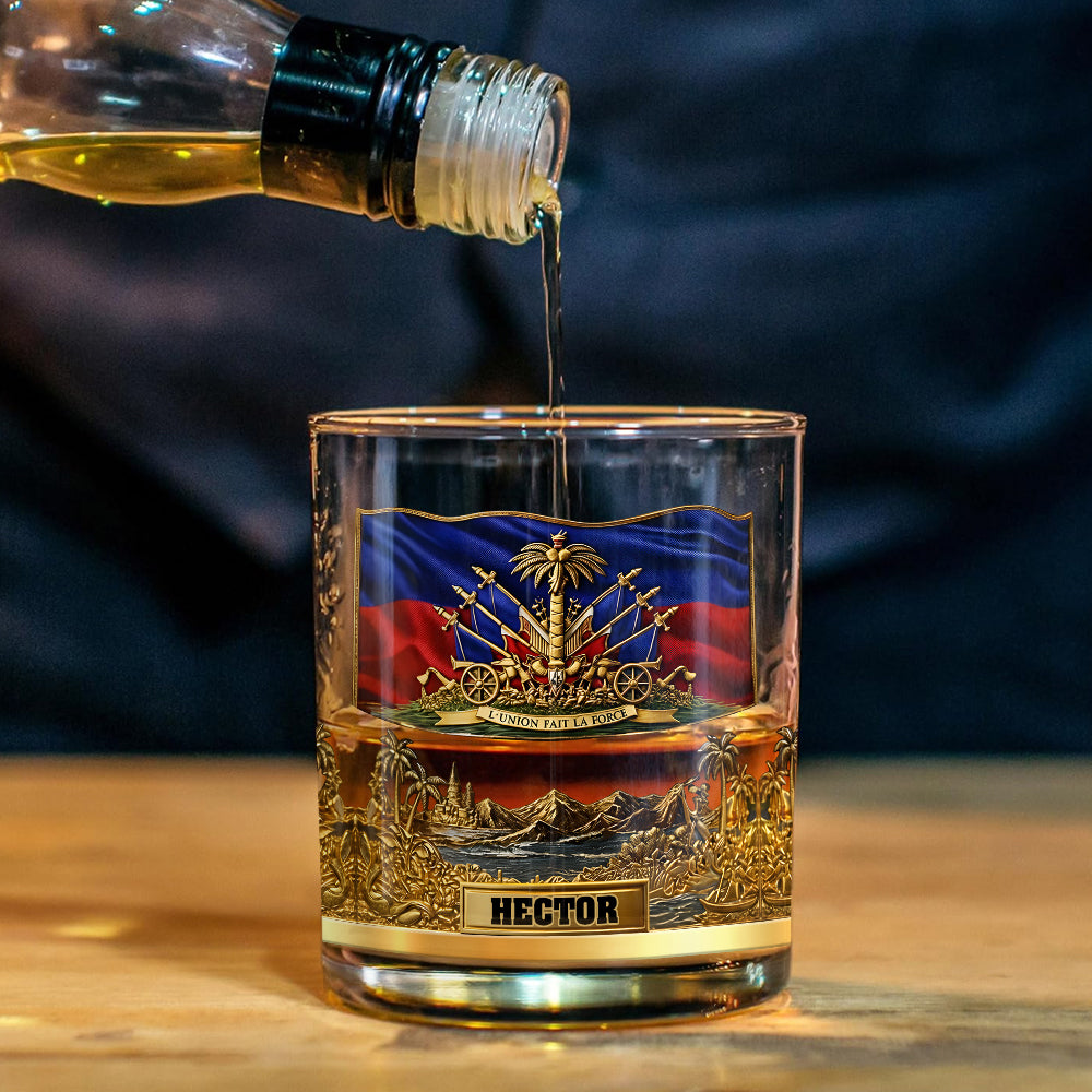 Haiti Coat Of Arms - Personalized Expats Whiskey Decanter Set
