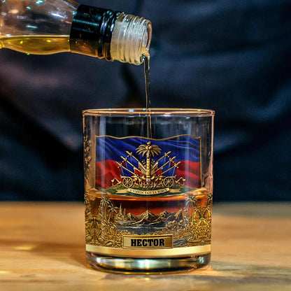 Haiti Coat Of Arms - Personalized Expats Whiskey Decanter Set