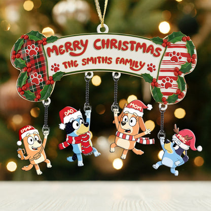 Blue Dog Family Christmas - Personalized Family Ornament With Charm