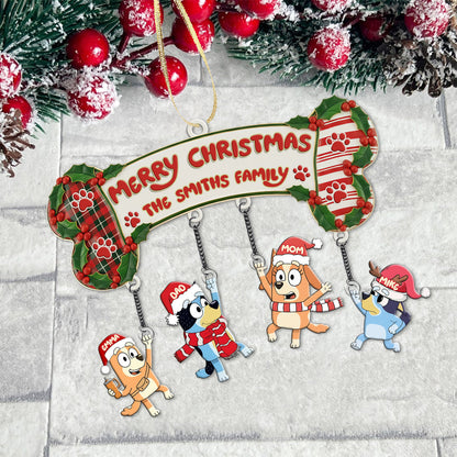 Blue Dog Family Christmas - Personalized Family Ornament With Charm