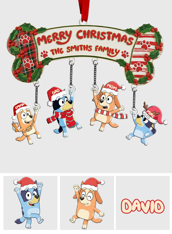 Blue Dog Family Christmas - Personalized Family Ornament With Charm