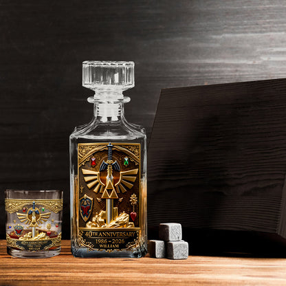 Golden Relic 40th Anniversary Whiskey Set - Personalized The Hero's Legend Whiskey Decanter Set