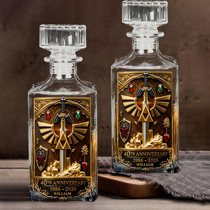 Golden Relic 40th Anniversary Whiskey Set - Personalized The Hero's Legend Whiskey Decanter Set