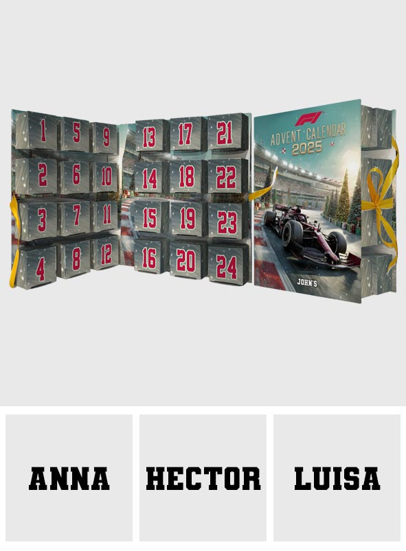 Car Racing - Personalized Formular One F1 Folded Advent Calendar With Ornaments