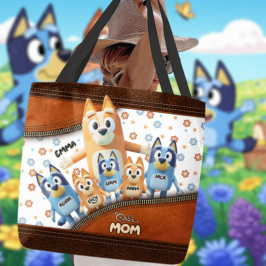 Best Mom Ever - Personalized Blue Dog Tote Bag