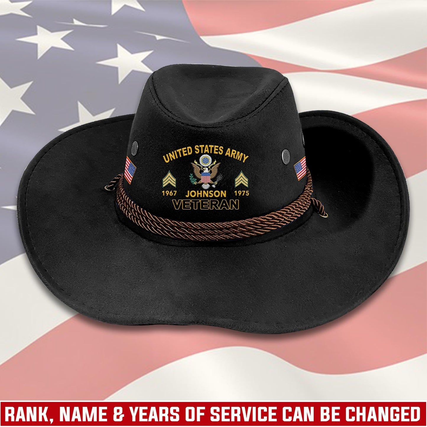 Strong Veteran - Personalized Veteran Wide Brim Cowboy Hat