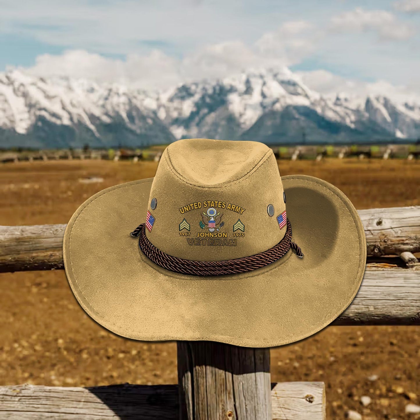 Strong Veteran - Personalized Veteran Wide Brim Cowboy Hat