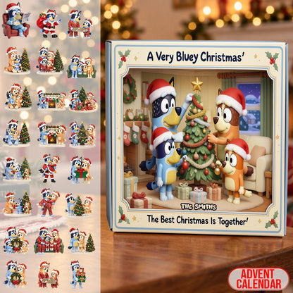 Blue Dog Family Christmas Gift - Personalized Bluey Folded Advent Calendar With Ornaments