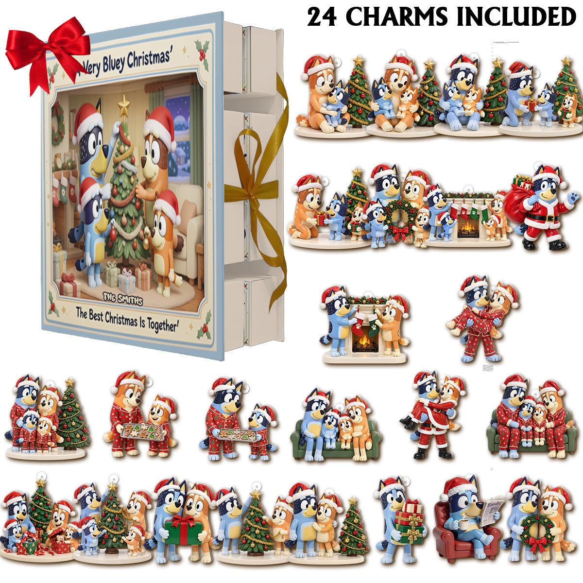 Blue Dog Family Christmas Gift - Personalized Bluey Folded Advent Calendar With Ornaments