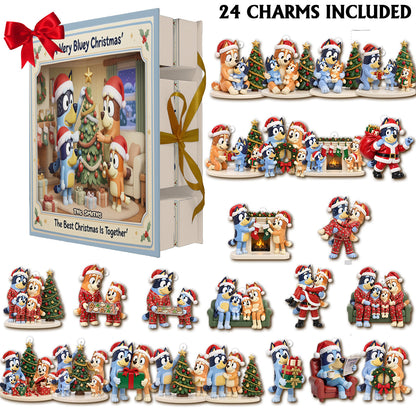 Blue Dog Family Christmas Gift - Personalized Bluey Folded Advent Calendar With Ornaments
