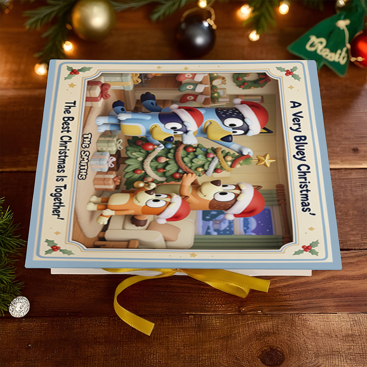 Blue Dog Family Christmas Gift - Personalized Bluey Folded Advent Calendar With Ornaments