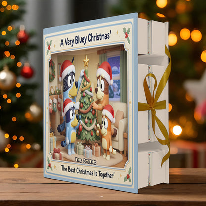 Blue Dog Family Christmas Gift - Personalized Bluey Folded Advent Calendar With Ornaments
