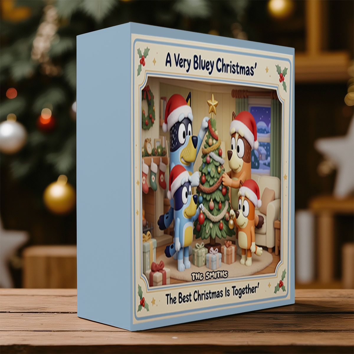 Blue Dog Family Christmas Gift - Personalized Bluey Folded Advent Calendar With Ornaments