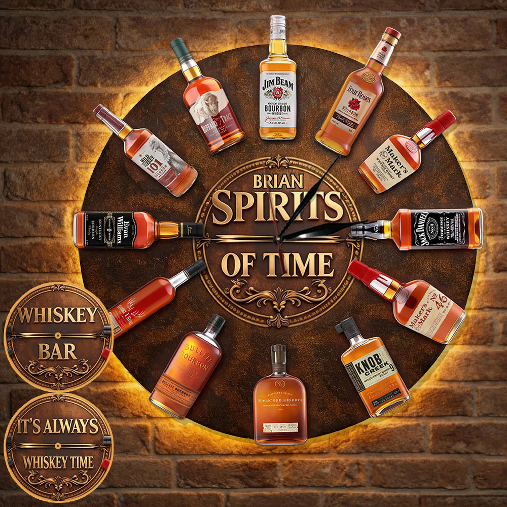 Whiskey Bourbon Lover Gift - Personalized Whisky LED Light Wall Clock