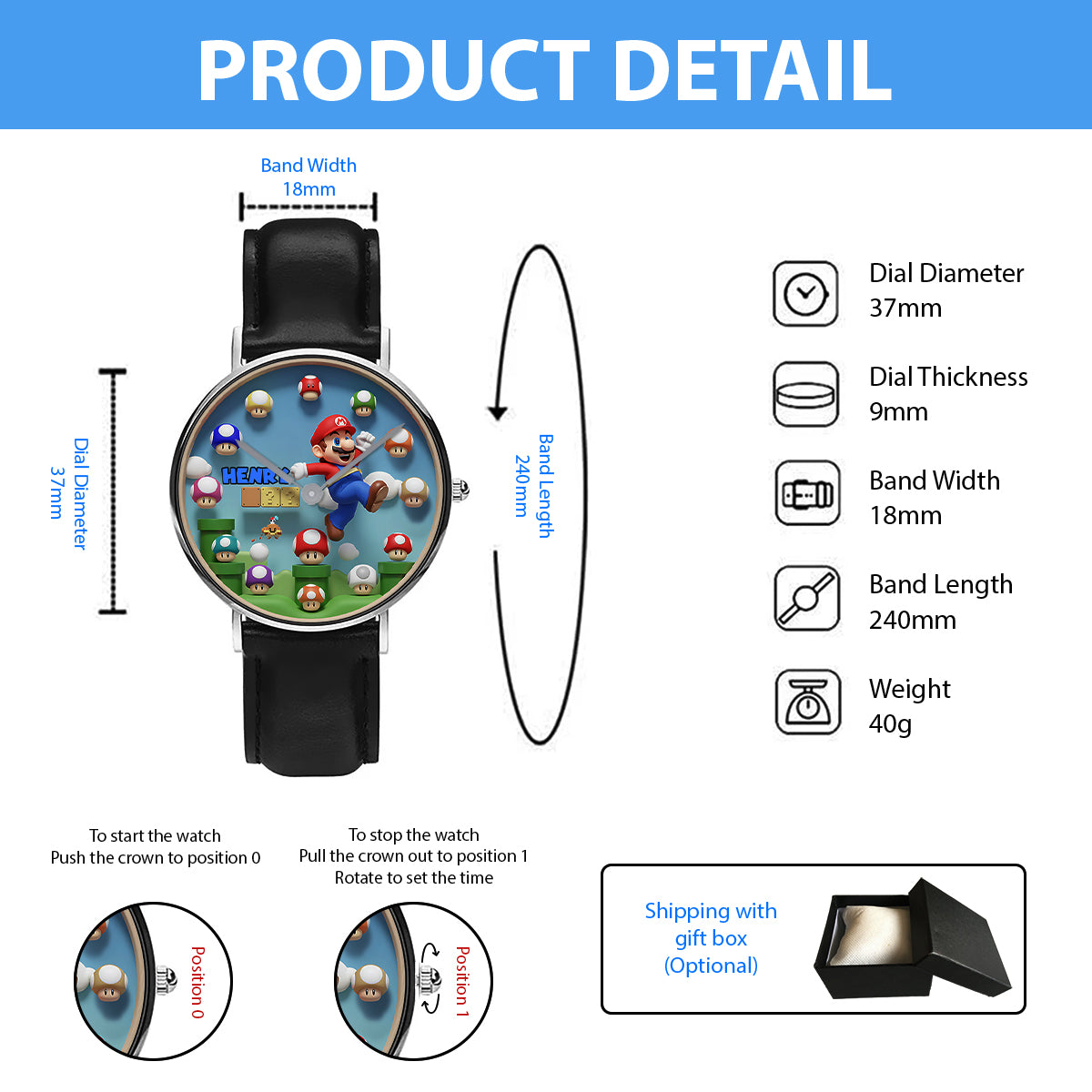 Magic Mushroom - Personalized Super Plumber Hand Watch