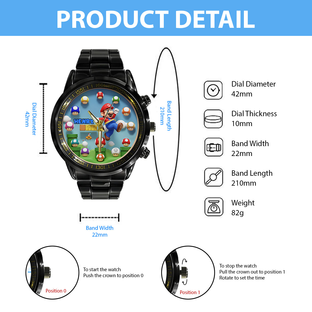 Magic Mushroom - Personalized Super Plumber Hand Watch