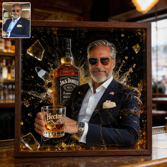 Shatter Whiskey Bottle Art - Personalized Whisky Wooden Frame LED Light