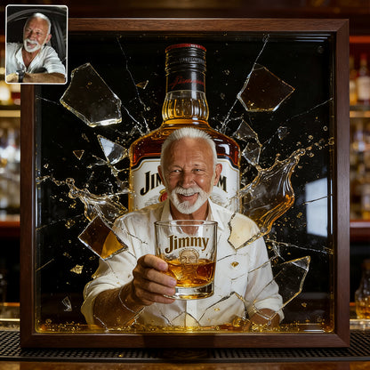 Shatter Whiskey Bottle Art - Personalized Whisky Wooden Frame LED Light