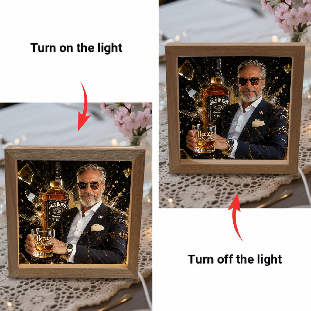 Shatter Whiskey Bottle Art - Personalized Whisky Wooden Frame LED Light