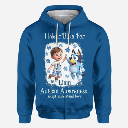 I Wear Blue For - Personalized Autism Awareness All Over Shirt