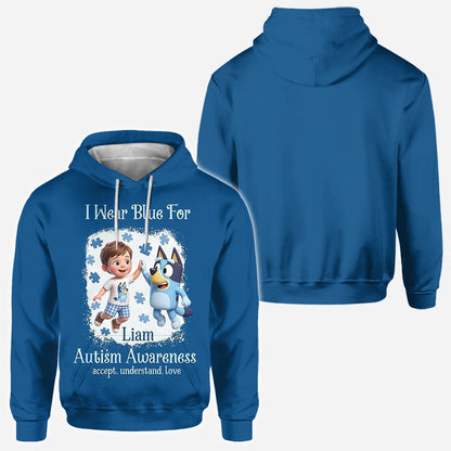 I Wear Blue For - Personalized Autism Awareness All Over Shirt