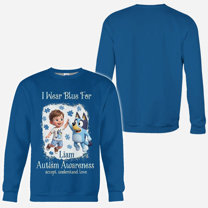 I Wear Blue For - Personalized Autism Awareness All Over Shirt