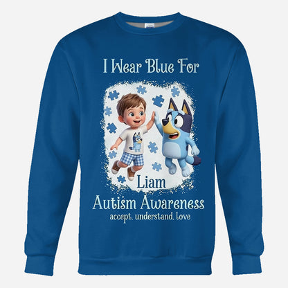 I Wear Blue For - Personalized Autism Awareness All Over Shirt