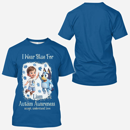 I Wear Blue For - Personalized Autism Awareness All Over Shirt