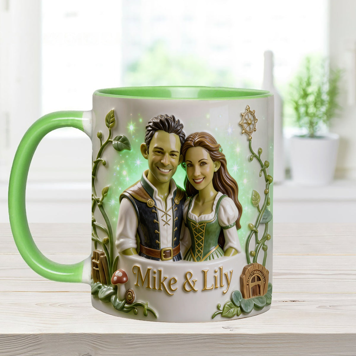 Green Ogre Character - Personalized Shrek Set Accent Mug with Acrylic Stirrers