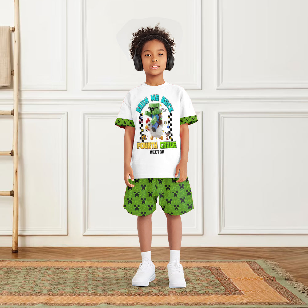 Bruh We Back - Personalized Block World Kid T-shirt & Shorts