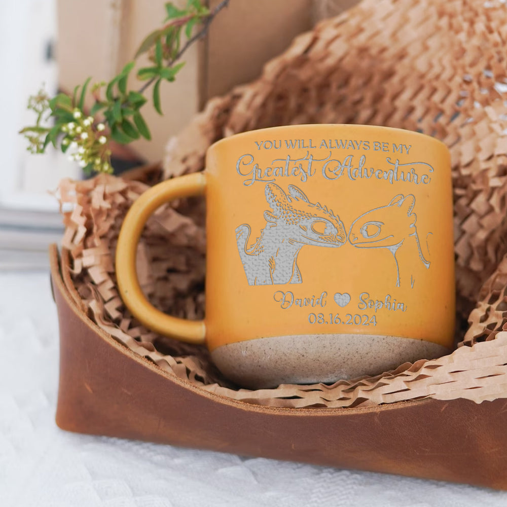 Majestic Dragon Couple - Personalized Couple Engraved Pottery Mug