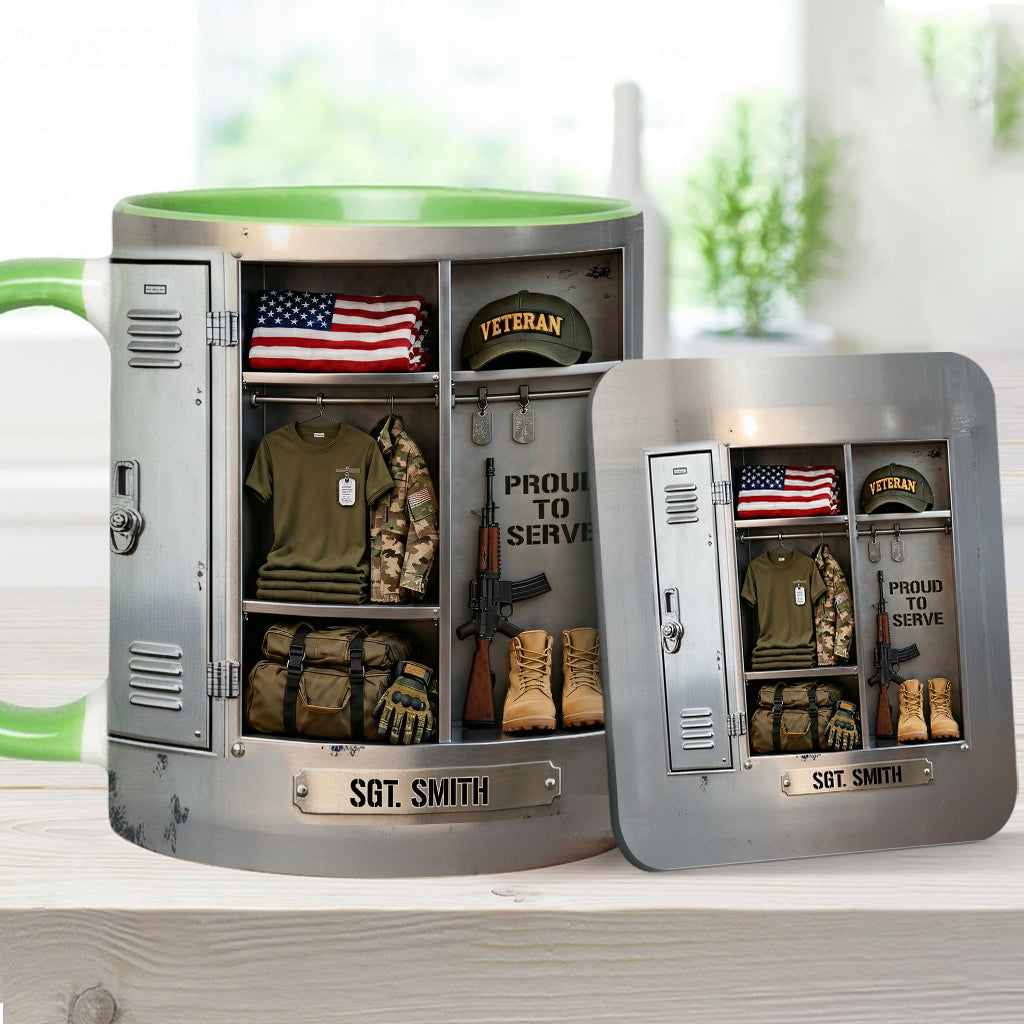 PROUD TO SERVE - Personalized Veteran Accent Mug & Coaster