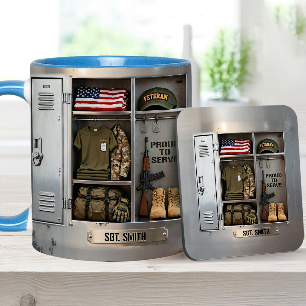 PROUD TO SERVE - Personalized Veteran Accent Mug & Coaster