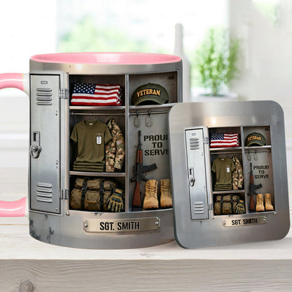 PROUD TO SERVE - Personalized Veteran Accent Mug & Coaster