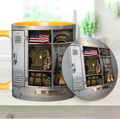 PROUD TO SERVE - Personalized Veteran Accent Mug & Coaster