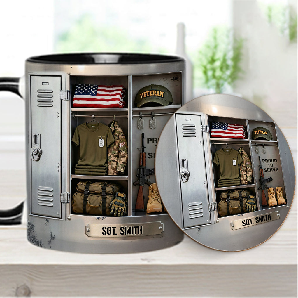 PROUD TO SERVE - Personalized Veteran Accent Mug & Coaster
