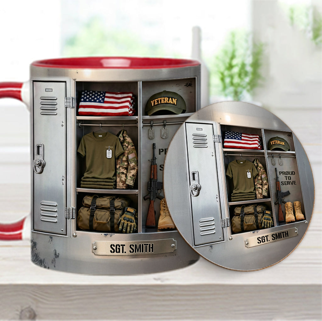 PROUD TO SERVE - Personalized Veteran Accent Mug & Coaster