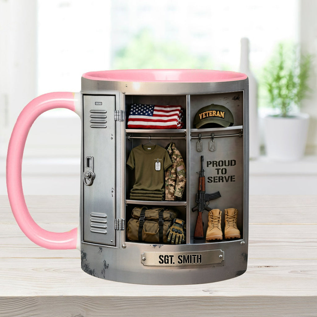 PROUD TO SERVE - Personalized Veteran Accent Mug & Coaster