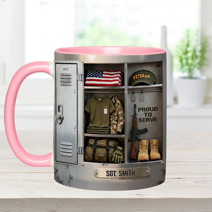 PROUD TO SERVE - Personalized Veteran Accent Mug & Coaster