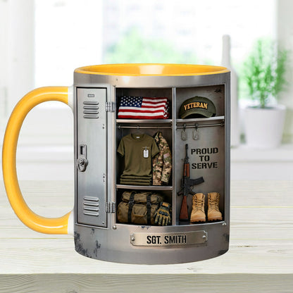 PROUD TO SERVE - Personalized Veteran Accent Mug & Coaster