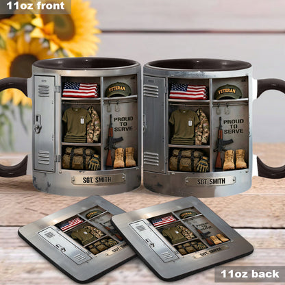 PROUD TO SERVE - Personalized Veteran Accent Mug & Coaster